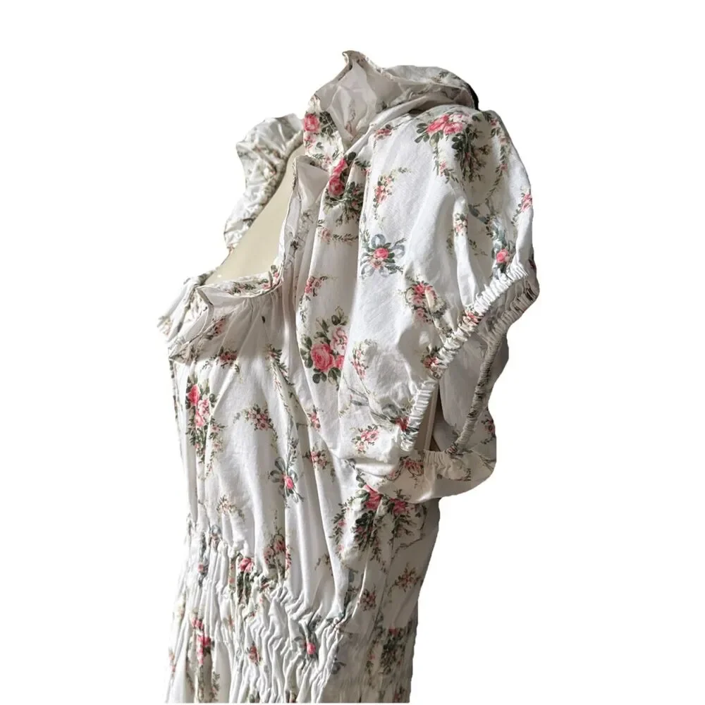 LoveShackFancy Terrence Dress M Vanilla Kisses Floral Smocked Puff Sleeve Maxi - Picture 16 of 16